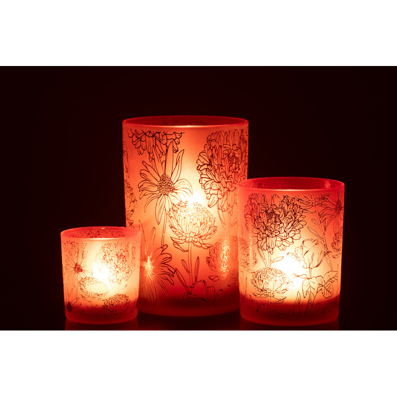 Photophore romantique Diamètre 12 cm en Verre Rouge Doré Motif fleurs Selara - 6