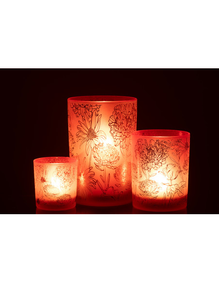 Photophore romantique Diamètre 12 cm en Verre Rouge Doré Motif fleurs Selara - 6