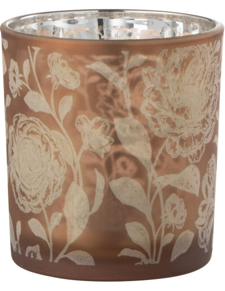 Photophore Shabby chic Diamètre 7 cm en Verre Ambré Argenté Motif fleurs Seldar - 3