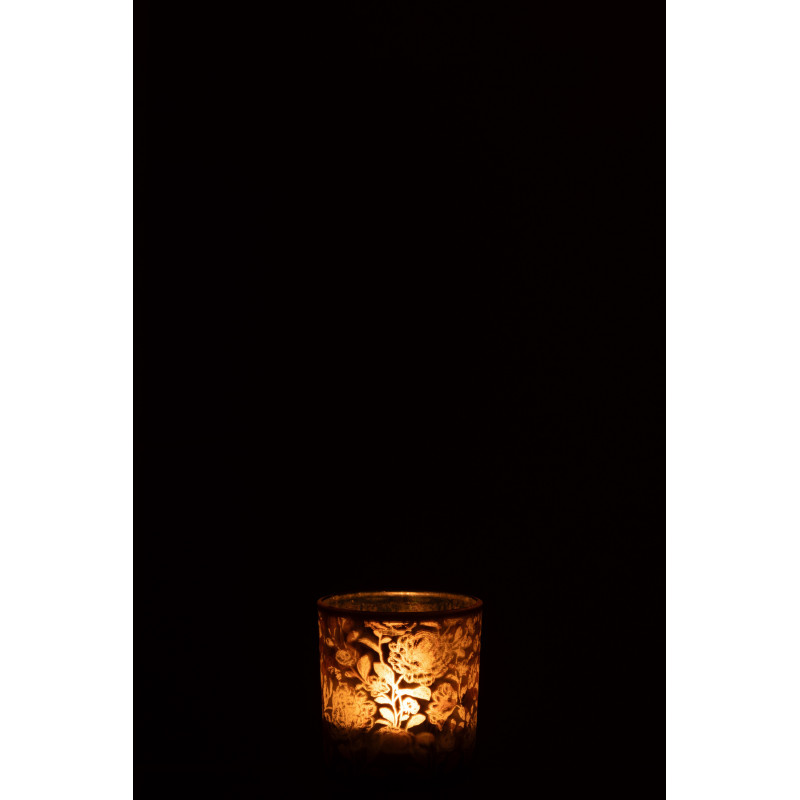 Photophore Shabby chic Diamètre 7 cm en Verre Ambré Argenté Motif fleurs Seldar - 4