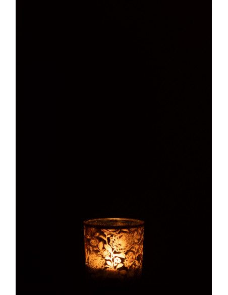 Photophore Shabby chic Diamètre 7 cm en Verre Ambré Argenté Motif fleurs Seldar - 4