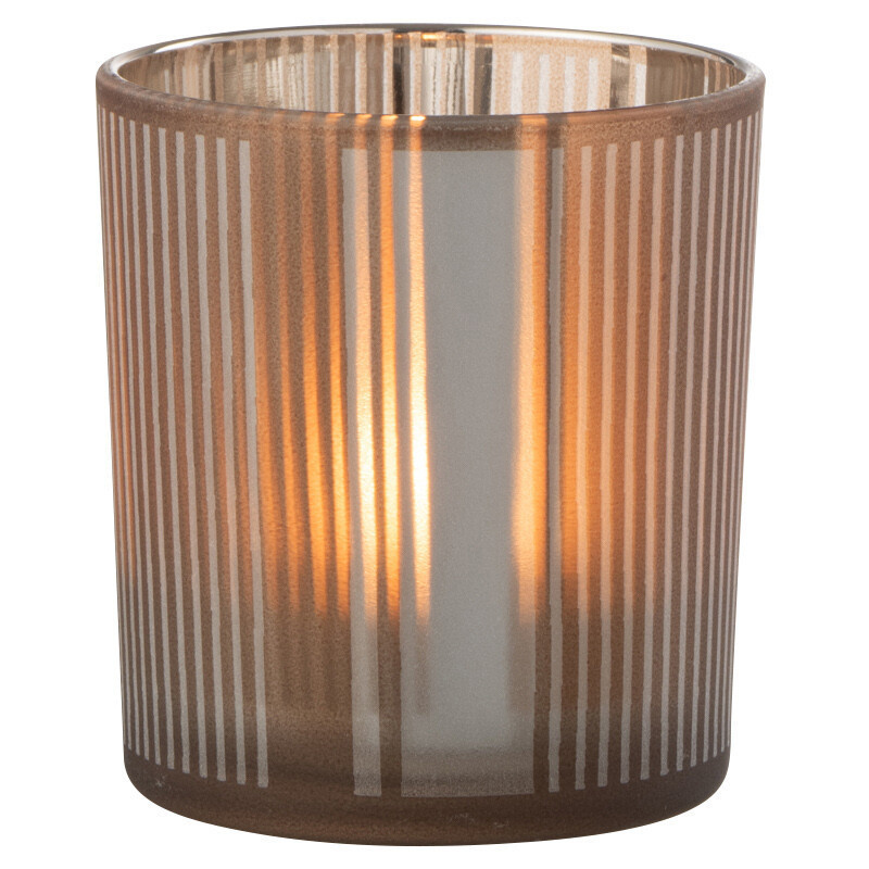 Photophore moderne Diamètre 7 cm en Verre Ambré Blanc Motif lignes Tarnin - 1