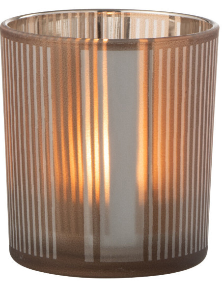 Photophore moderne Diamètre 7 cm en Verre Ambré Blanc Motif lignes Tarnin - 1