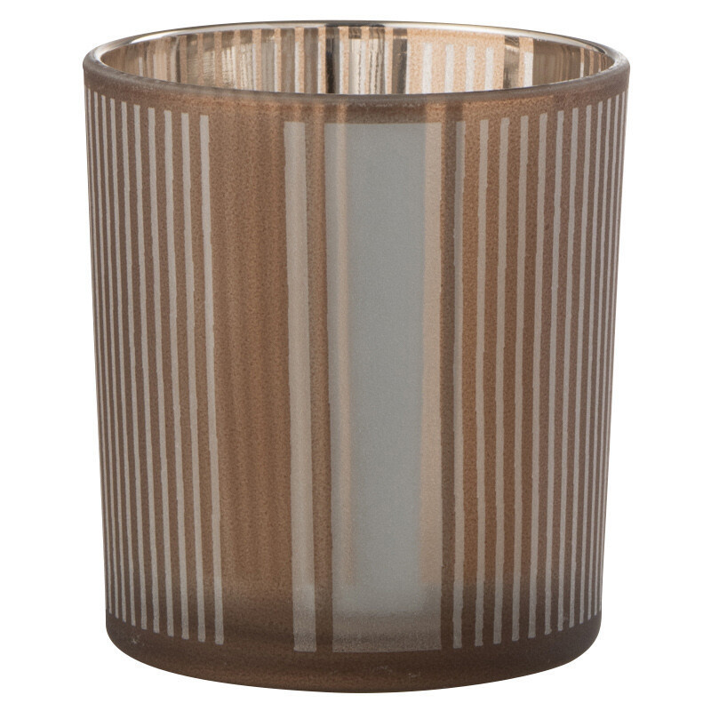 Photophore moderne Diamètre 7 cm en Verre Ambré Blanc Motif lignes Tarnin - 3