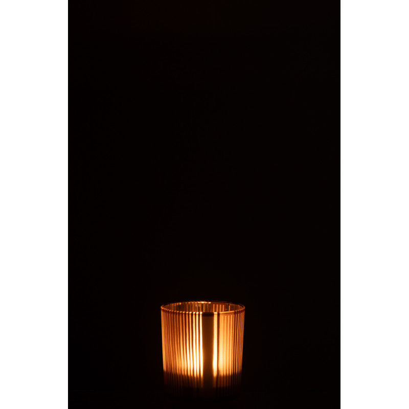 Photophore moderne Diamètre 7 cm en Verre Ambré Blanc Motif lignes Tarnin - 4