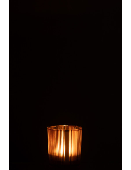 Photophore moderne Diamètre 7 cm en Verre Ambré Blanc Motif lignes Tarnin - 4