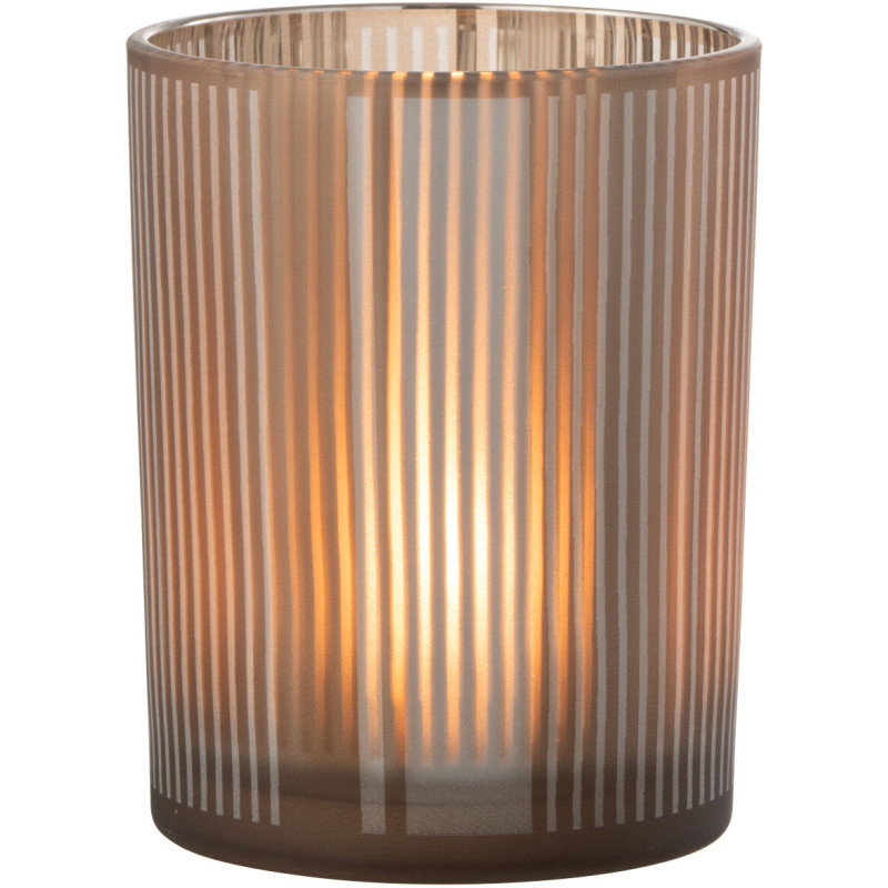 Photophore moderne Diamètre 10 cm en Verre Ambré Blanc Motif lignes Tarnin - 1