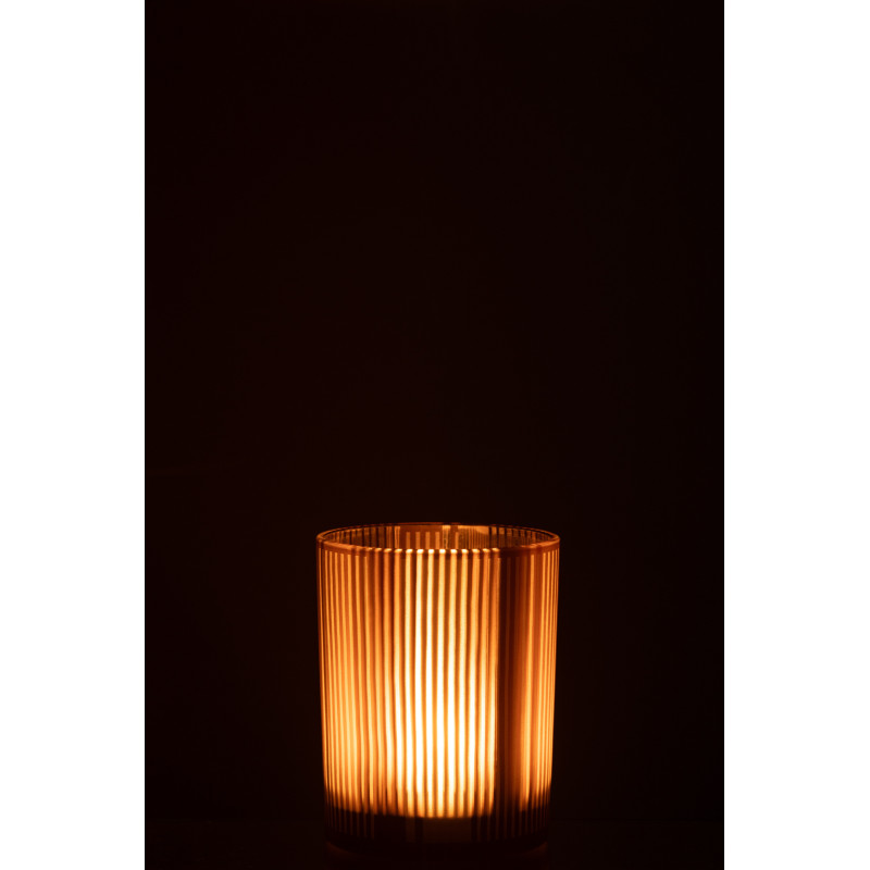 Photophore moderne Diamètre 10 cm en Verre Ambré Blanc Motif lignes Tarnin - 4