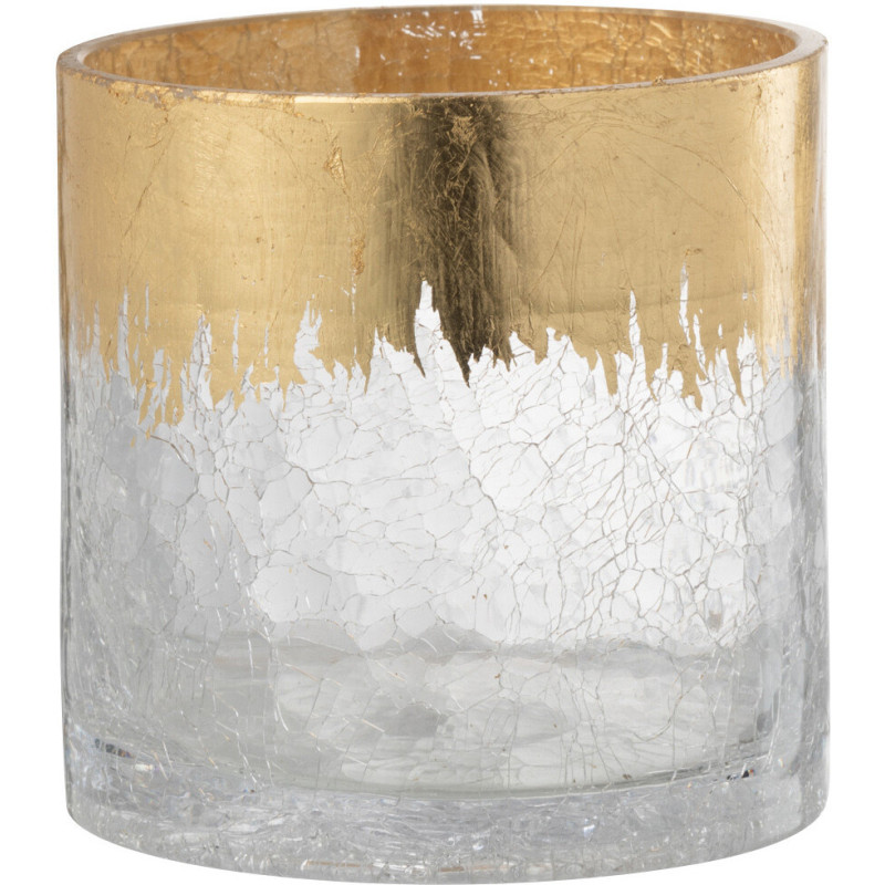 Photophore moderne Diamètre 10 cm en Verre Transparent Doré Motif craquelé Olyra - 3