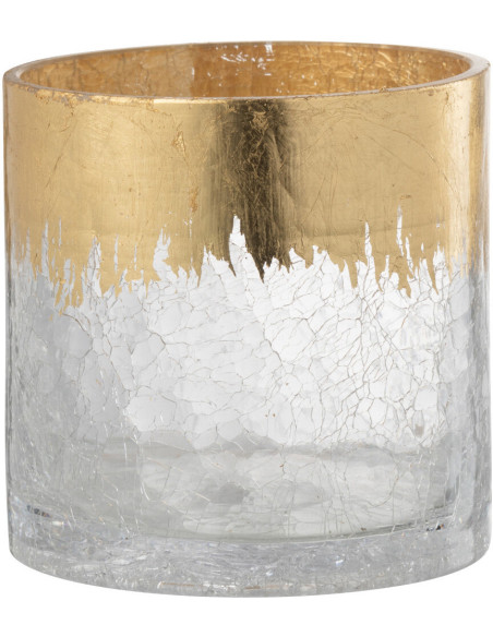 Photophore moderne Diamètre 10 cm en Verre Transparent Doré Motif craquelé Olyra - 3