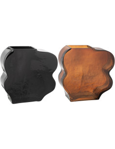 Vase original Irrégulier Hauteur 20 cm en Verre Ambre Noir Tivan (Lot de 2) - 1