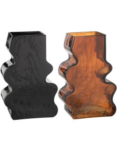 Vase original Irrégulier Hauteur 25 cm en Verre Ambre Noir Tivan (Lot de 2) - 1