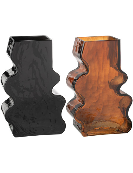 Vase original Irrégulier Hauteur 25 cm en Verre Ambre Noir Tivan (Lot de 2) - 1
