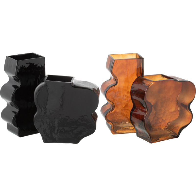 Vase original Irrégulier Hauteur 25 cm en Verre Ambre Noir Tivan (Lot de 2) - 3