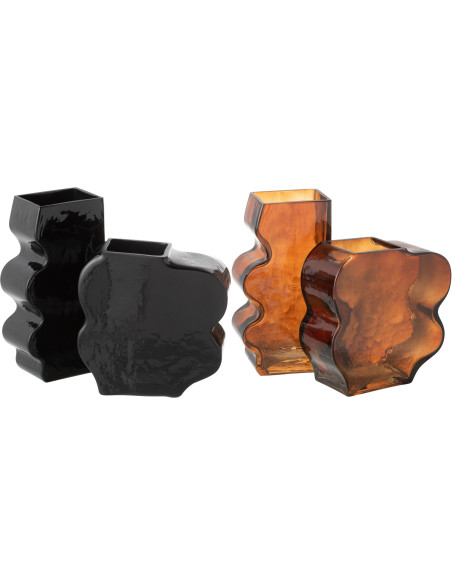 Vase original Irrégulier Hauteur 25 cm en Verre Ambre Noir Tivan (Lot de 2) - 3