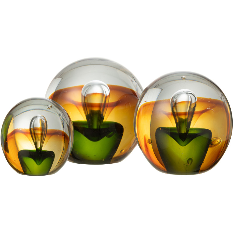Presse papier original Boule avec goutte 12 cm en Verre Transparent Ambré Vert Kalvon - 2
