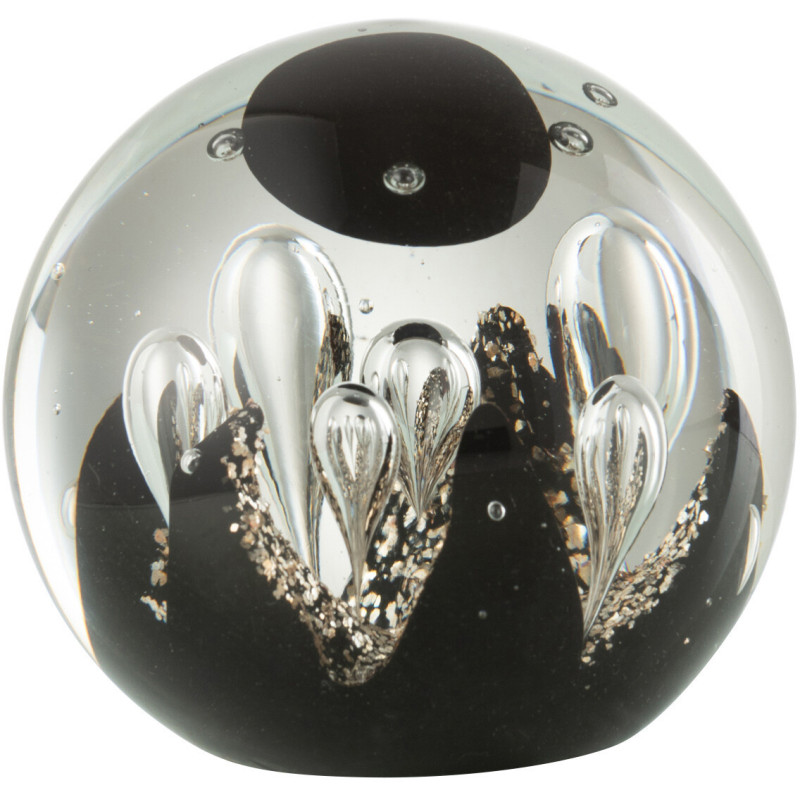 Presse papier original Boule 10 cm en Verre Transparent Noir Doré Magic - 1