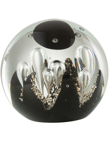 Presse papier original Boule 10 cm en Verre Transparent Noir Doré Magic - 1