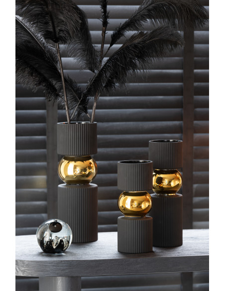 Presse papier original Boule 10 cm en Verre Transparent Noir Doré Magic - 2