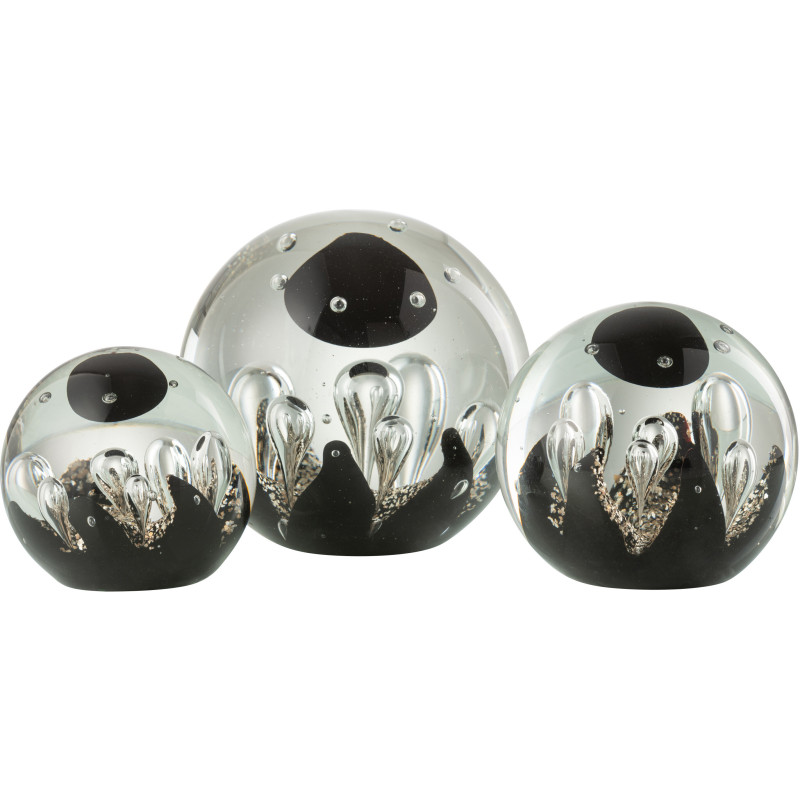 Presse papier original Boule 12 cm en Verre Transparent Noir Doré Magic - 3