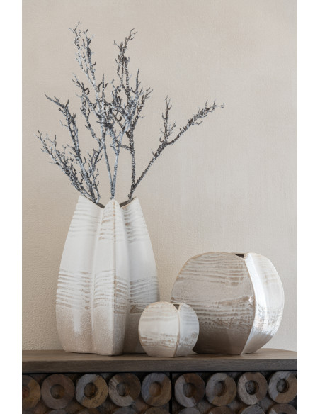 Vase abstrait Carré Hauteur 14 cm en Argile Beige Blanc Helor - 2