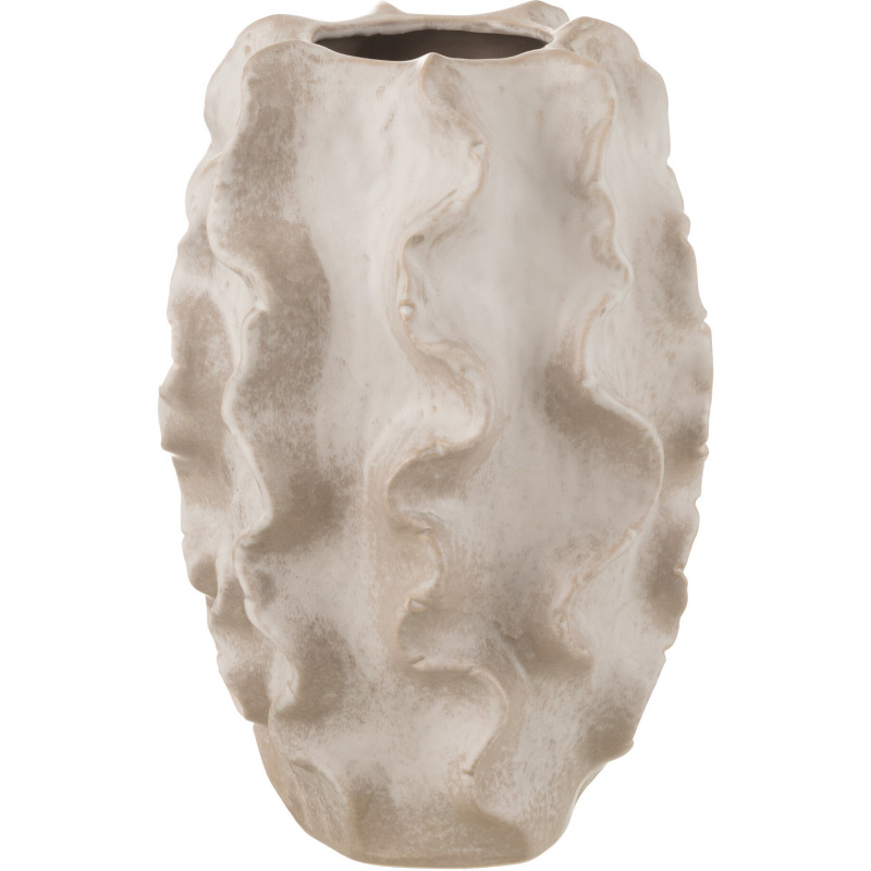Vase abstrait Ovale Hauteur 37 cm en Argile Beige Blanc Wavia - 1