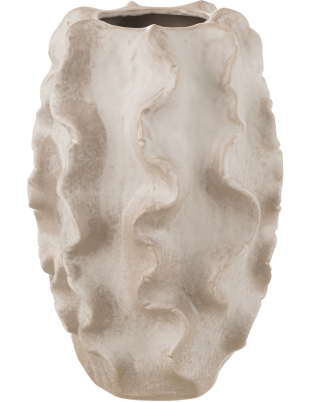 Vase abstrait Ovale Hauteur 37 cm en Argile Beige Blanc Wavia - 1