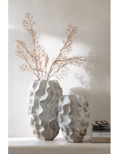 Vase abstrait Ovale Hauteur 37 cm en Argile Beige Blanc Wavia - 2