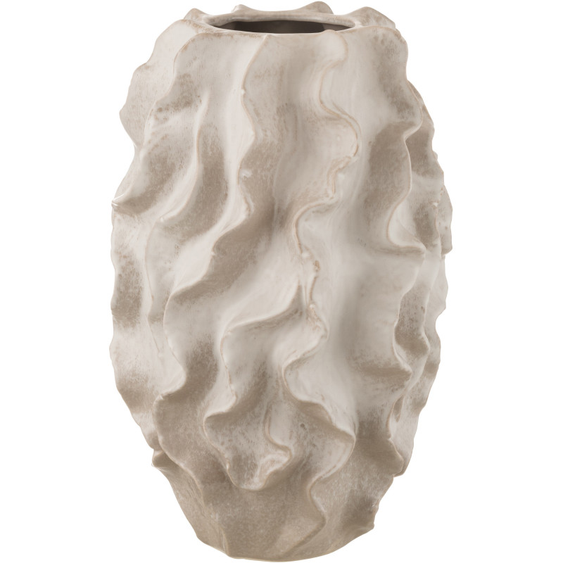 Vase abstrait Ovale Hauteur 48 cm en Argile Beige Blanc Wavia - 1
