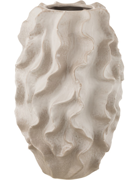 Vase abstrait Ovale Hauteur 48 cm en Argile Beige Blanc Wavia - 1