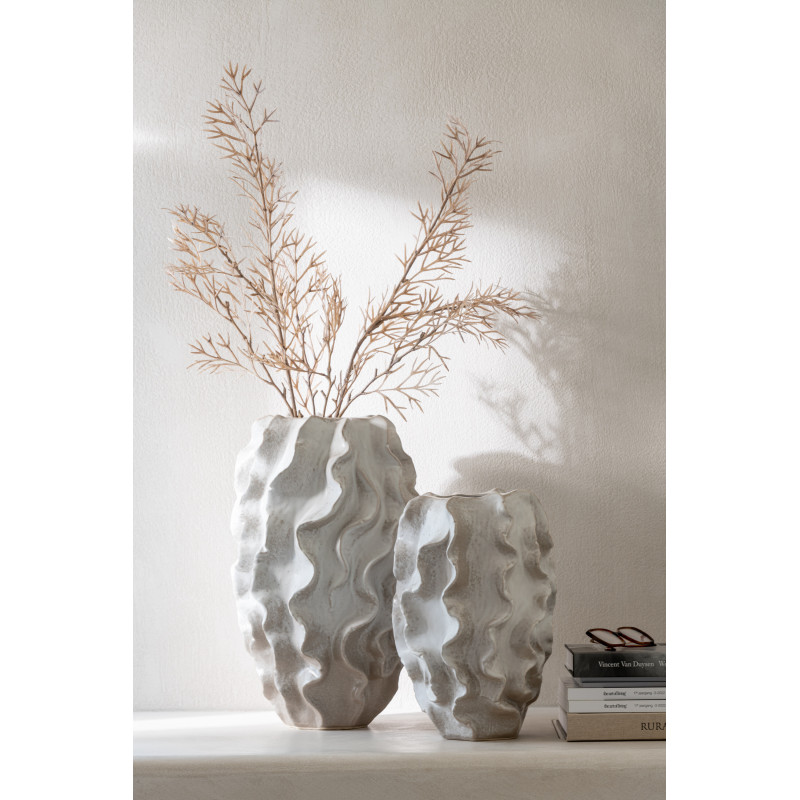 Vase abstrait Ovale Hauteur 48 cm en Argile Beige Blanc Wavia - 2
