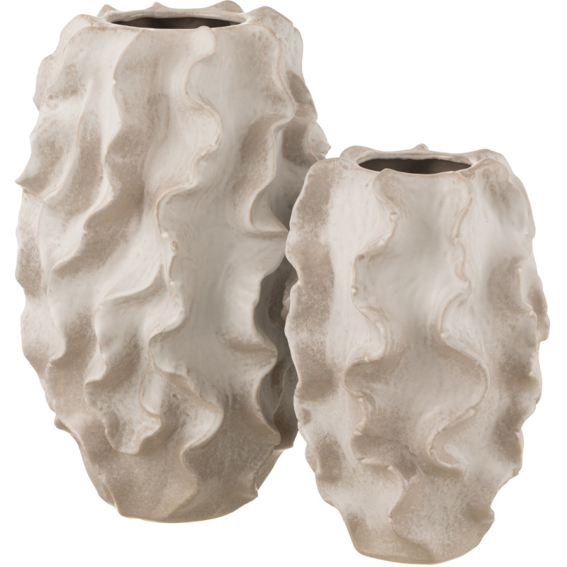 Vase abstrait Ovale Hauteur 48 cm en Argile Beige Blanc Wavia - 3