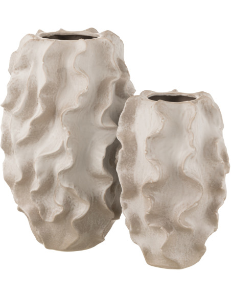 Vase abstrait Ovale Hauteur 48 cm en Argile Beige Blanc Wavia - 3