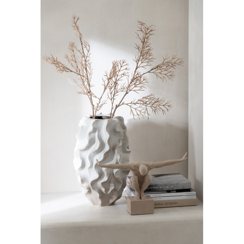 Vase abstrait Ovale Hauteur 48 cm en Argile Beige Blanc Wavia - 4