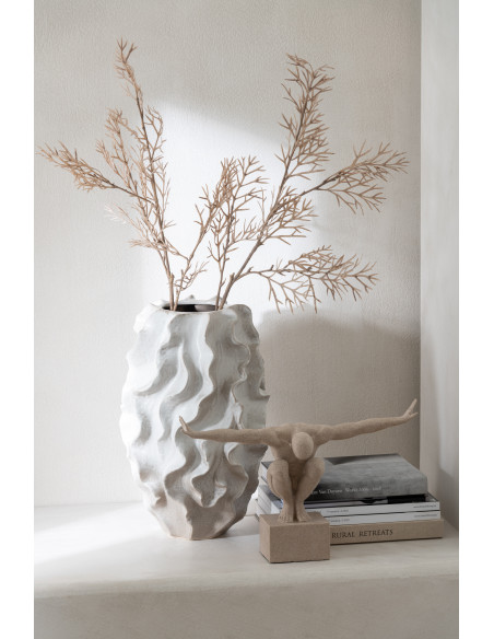 Vase abstrait Ovale Hauteur 48 cm en Argile Beige Blanc Wavia - 4