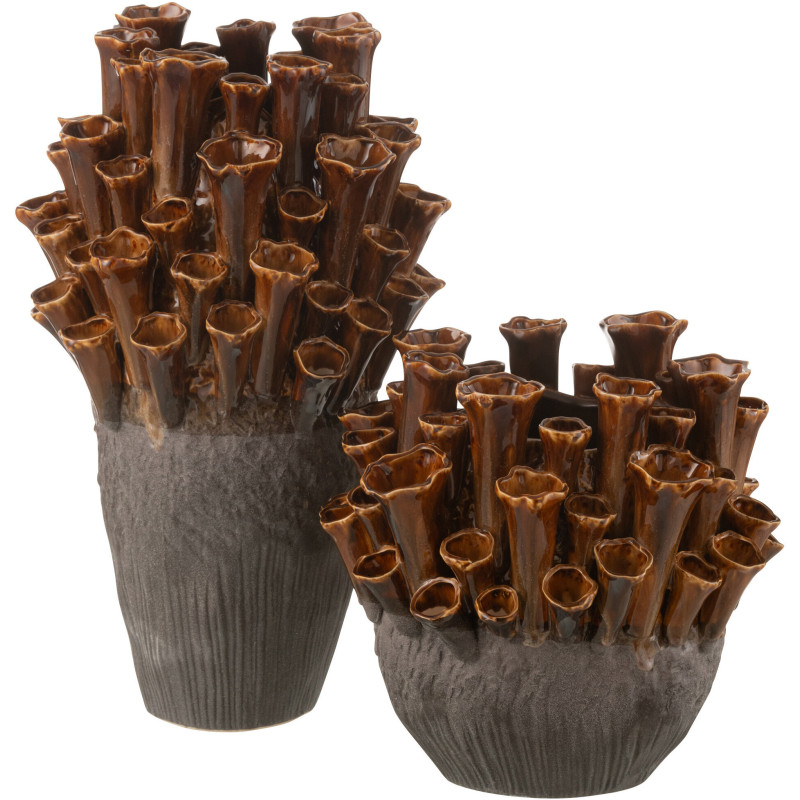 Vase original Hauteur 46 cm en Porcelaine Marron Gris Anémone - 2