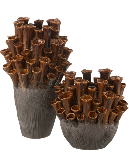 Vase original Hauteur 46 cm en Porcelaine Marron Gris Anémone - 2