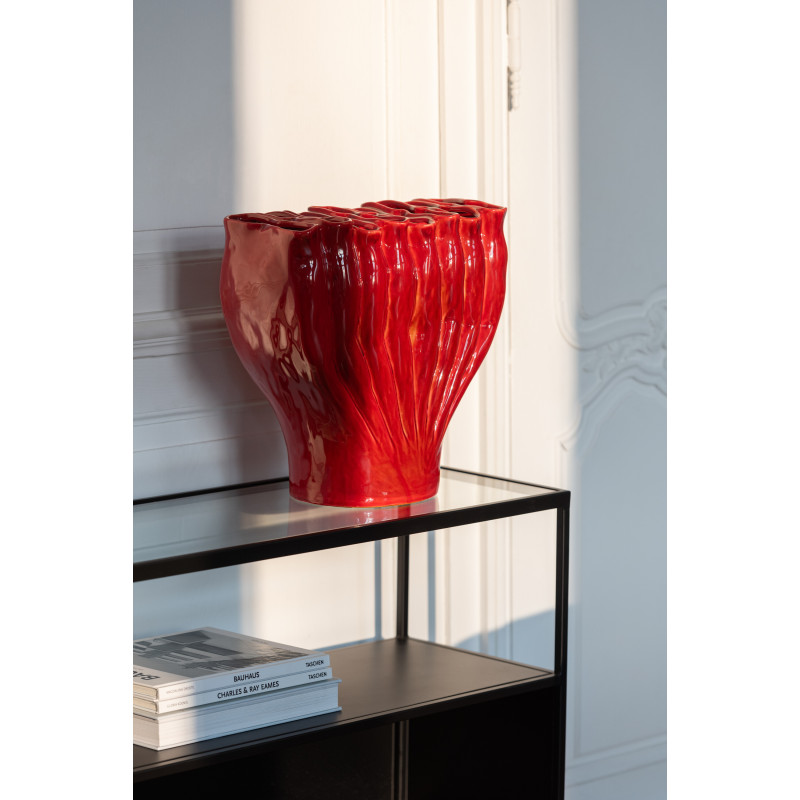 Vase original Tubes Hauteur 35 cm en Porcelaine Rouge Rolka - 2