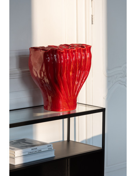 Vase original Tubes Hauteur 35 cm en Porcelaine Rouge Rolka - 2