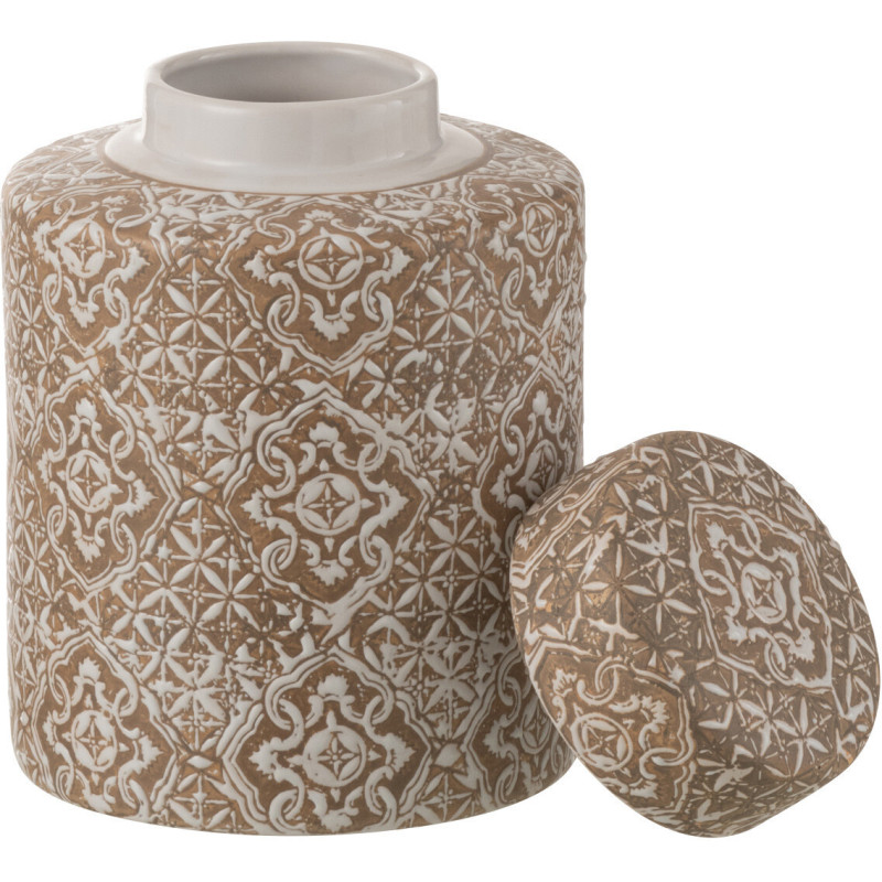 Boîte décorative ronde orientale Hauteur 19 cm en Porcelaine Beige Blanc Wabi - 3