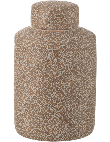 Boîte décorative XL ronde orientale Hauteur 30 cm en Porcelaine Beige Blanc Wabi - 1