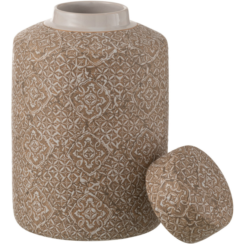 Boîte décorative XL ronde orientale Hauteur 30 cm en Porcelaine Beige Blanc Wabi - 2