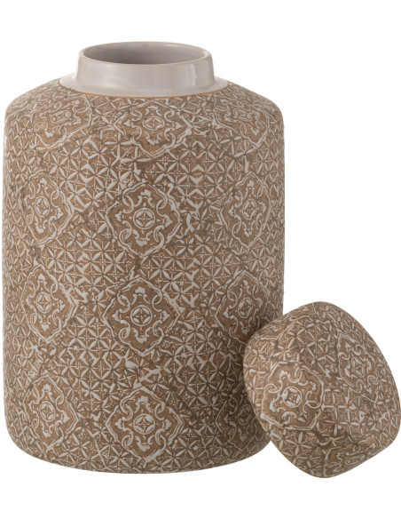 Boîte décorative XL ronde orientale Hauteur 30 cm en Porcelaine Beige Blanc Wabi - 2