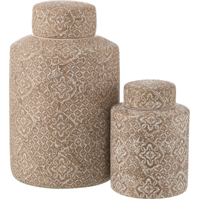 Boîte décorative XL ronde orientale Hauteur 30 cm en Porcelaine Beige Blanc Wabi - 3
