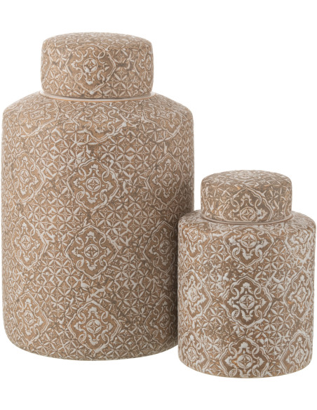 Boîte décorative XL ronde orientale Hauteur 30 cm en Porcelaine Beige Blanc Wabi - 3