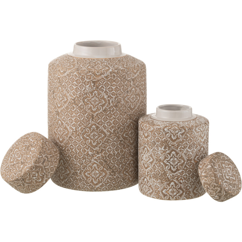 Boîte décorative XL ronde orientale Hauteur 30 cm en Porcelaine Beige Blanc Wabi - 4