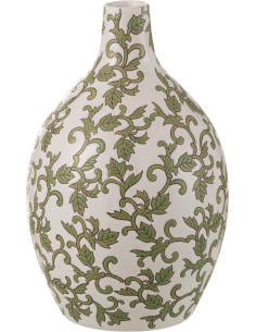 Vase moderne Ovale Hauteur 33 cm en Porcelaine Blanc Vert Motif feuillage Yezi - 1
