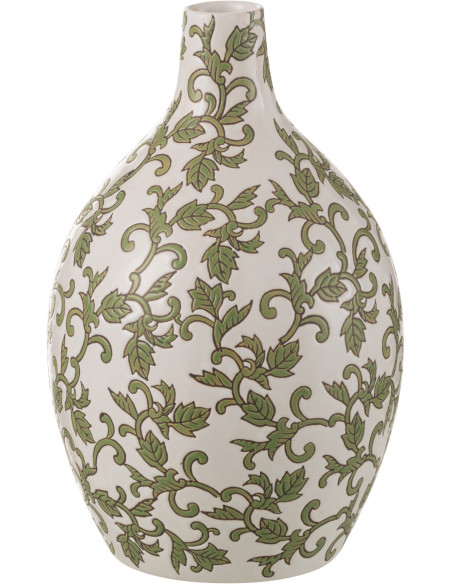 Vase moderne Ovale Hauteur 33 cm en Porcelaine Blanc Vert Motif feuillage Yezi - 1