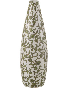 Vase moderne Ovale XL Hauteur 53 cm en Porcelaine Blanc Vert Motif feuillage Yezi - 1