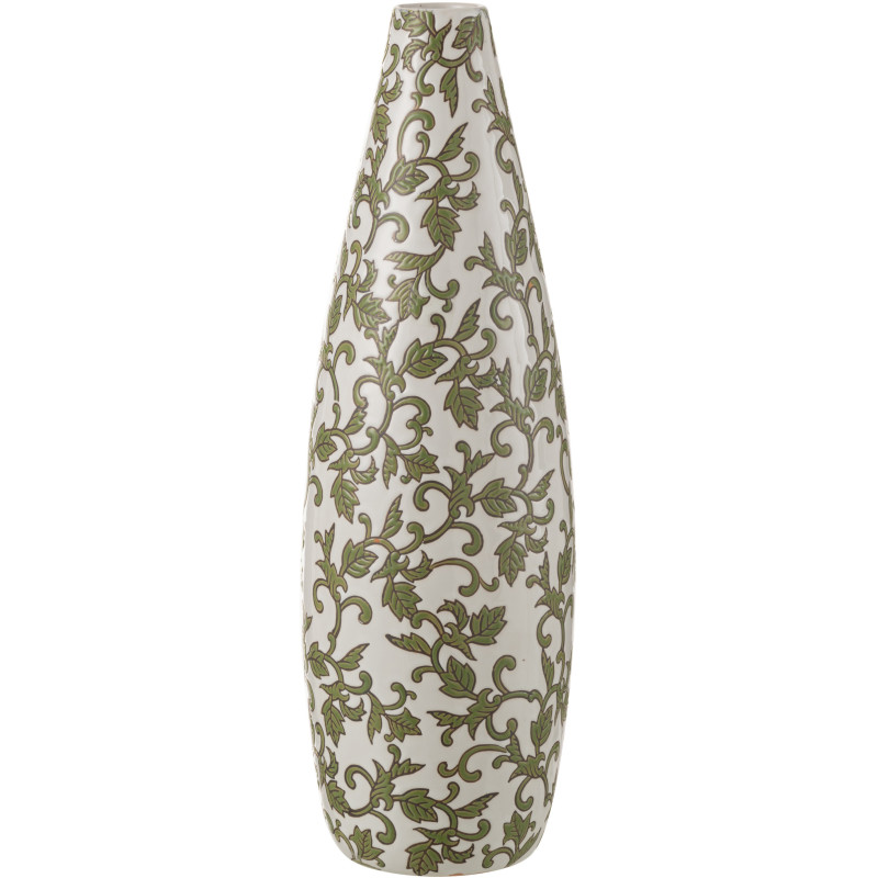 Vase moderne Ovale XL Hauteur 53 cm en Porcelaine Blanc Vert Motif feuillage Yezi - 1